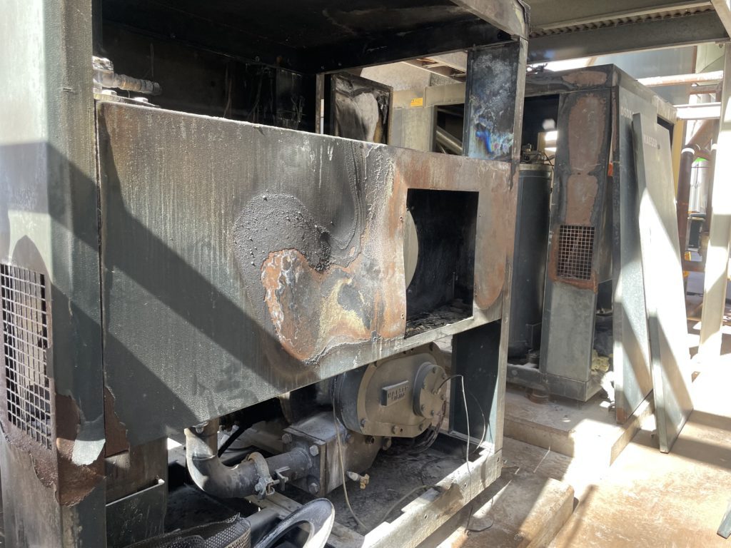 burnt and broken machine